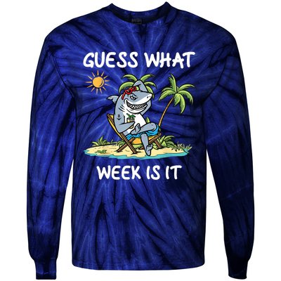 Funny Shark Party Beach Guess What Week Is It Lover Shark Tie-Dye Long Sleeve Shirt