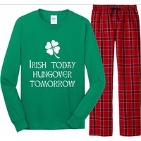 Funny St Patricks Day Irish Today Hungover Tomorrow Long Sleeve Pajama Set