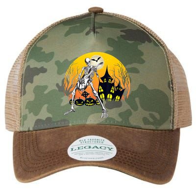 Funny Skeleton Playing Guitar Pumpkin Happy Halloween Vibes Legacy Tie Dye Trucker Hat