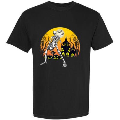 Funny Skeleton Playing Guitar Pumpkin Happy Halloween Vibes Garment-Dyed Heavyweight T-Shirt