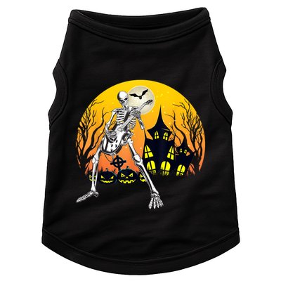 Funny Skeleton Playing Guitar Pumpkin Happy Halloween Vibes Doggie Tank
