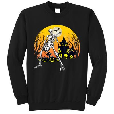 Funny Skeleton Playing Guitar Pumpkin Happy Halloween Vibes Sweatshirt