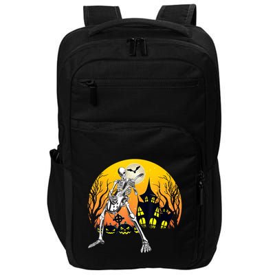 Funny Skeleton Playing Guitar Pumpkin Happy Halloween Vibes Impact Tech Backpack