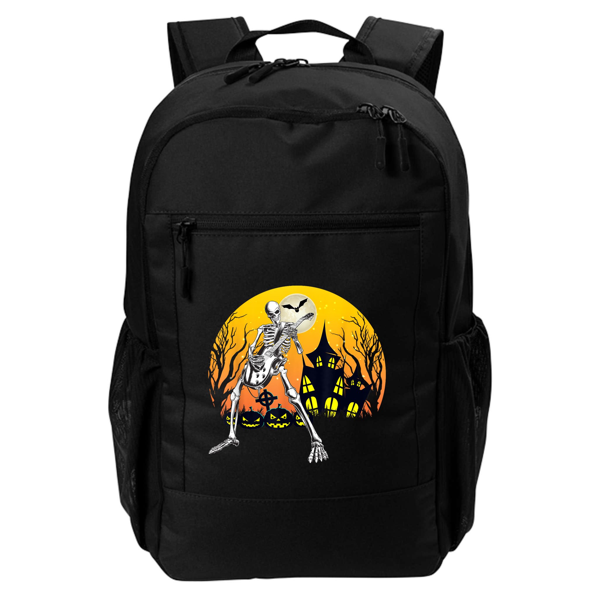 Funny Skeleton Playing Guitar Pumpkin Happy Halloween Vibes Backpack