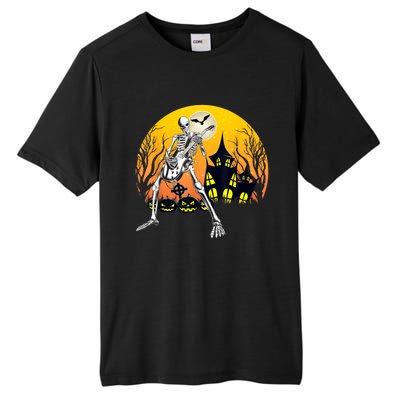 Funny Skeleton Playing Guitar Pumpkin Happy Halloween Vibes Tall Fusion ChromaSoft Performance T-Shirt