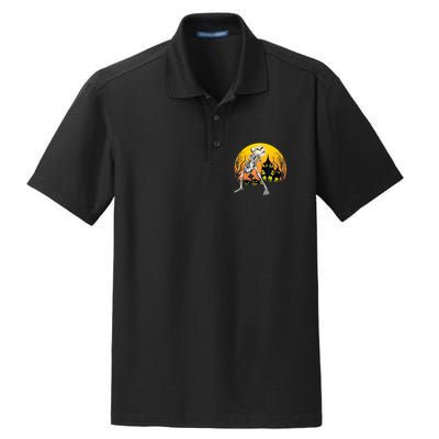 Funny Skeleton Playing Guitar Pumpkin Happy Halloween Vibes Dry Zone Grid Polo
