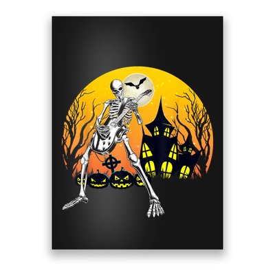 Funny Skeleton Playing Guitar Pumpkin Happy Halloween Vibes Poster