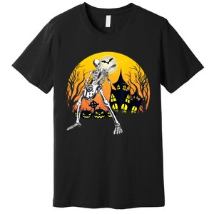 Funny Skeleton Playing Guitar Pumpkin Happy Halloween Vibes Premium T-Shirt