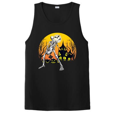 Funny Skeleton Playing Guitar Pumpkin Happy Halloween Vibes PosiCharge Competitor Tank