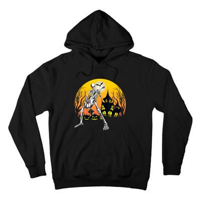 Funny Skeleton Playing Guitar Pumpkin Happy Halloween Vibes Tall Hoodie