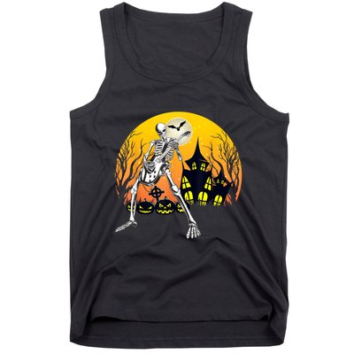 Funny Skeleton Playing Guitar Pumpkin Happy Halloween Vibes Tank Top