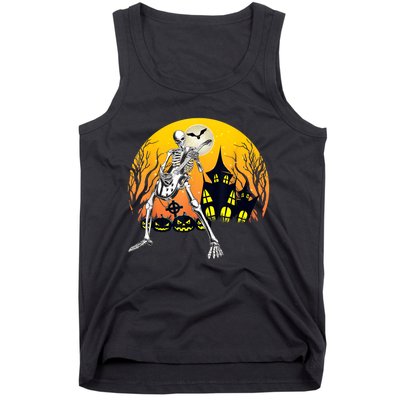 Funny Skeleton Playing Guitar Pumpkin Happy Halloween Vibes Tank Top