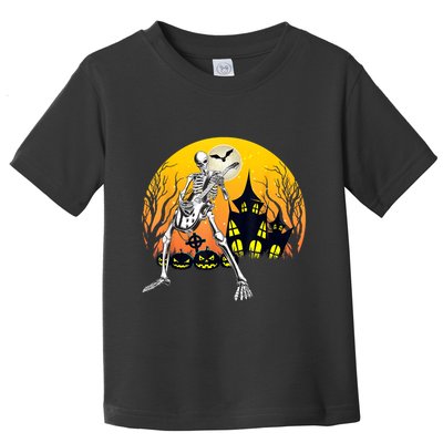 Funny Skeleton Playing Guitar Pumpkin Happy Halloween Vibes Toddler T-Shirt