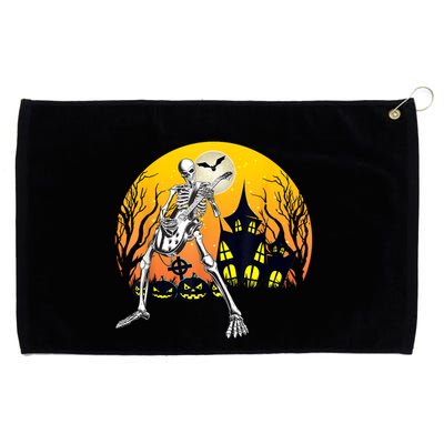 Funny Skeleton Playing Guitar Pumpkin Happy Halloween Vibes Grommeted Golf Towel