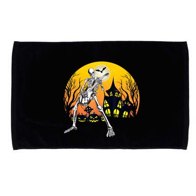 Funny Skeleton Playing Guitar Pumpkin Happy Halloween Vibes Microfiber Hand Towel