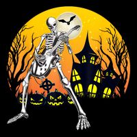 Funny Skeleton Playing Guitar Pumpkin Happy Halloween Vibes Short Acrylic Beanie