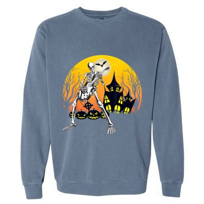Funny Skeleton Playing Guitar Pumpkin Happy Halloween Vibes Garment-Dyed Sweatshirt