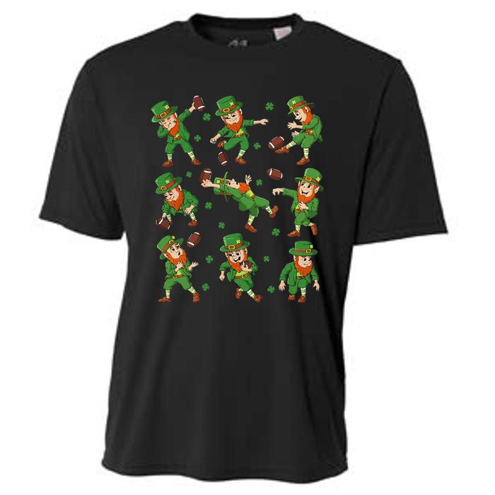 funny St Patricks Day Leprechaun Football Player Clover Cooling Performance Crew T-Shirt