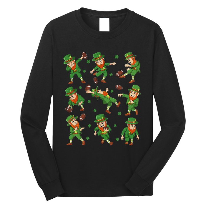 funny St Patricks Day Leprechaun Football Player Clover Long Sleeve Shirt