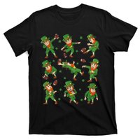 funny St Patricks Day Leprechaun Football Player Clover T-Shirt