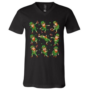 funny St Patricks Day Leprechaun Football Player Clover V-Neck T-Shirt