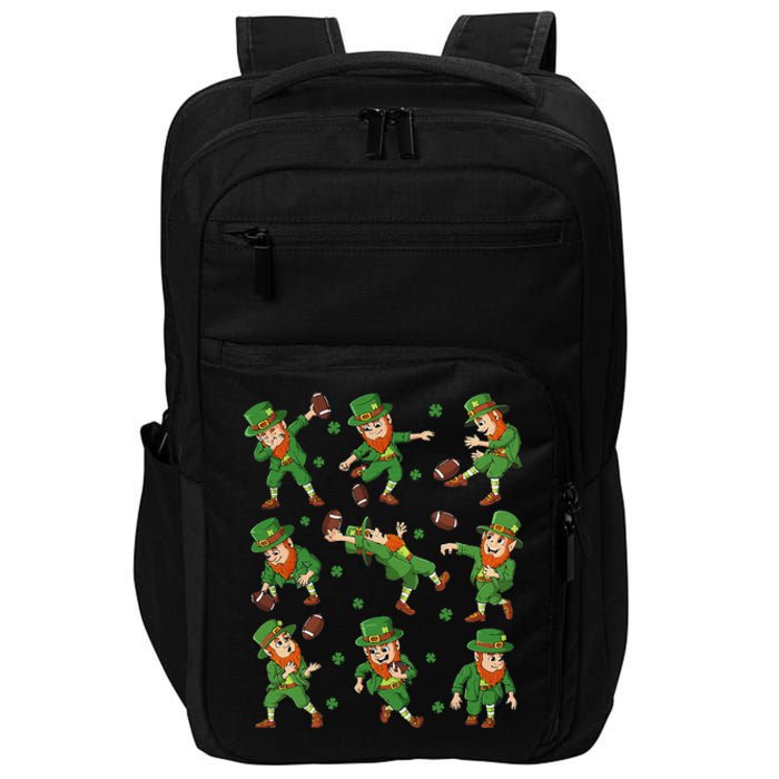 funny St Patricks Day Leprechaun Football Player Clover Impact Tech Backpack