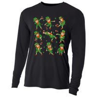 funny St Patricks Day Leprechaun Football Player Clover Cooling Performance Long Sleeve Crew