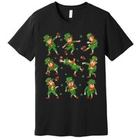 funny St Patricks Day Leprechaun Football Player Clover Premium T-Shirt