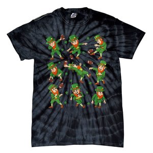 funny St Patricks Day Leprechaun Football Player Clover Tie-Dye T-Shirt