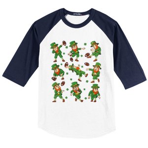 funny St Patricks Day Leprechaun Football Player Clover Baseball Sleeve Shirt