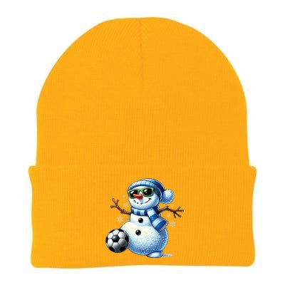 Funny Snowman Playing Soccer Lovers Teen Christmas Knit Cap Winter Beanie