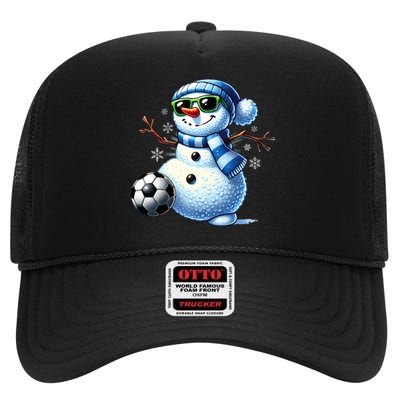 Funny Snowman Playing Soccer Lovers Teen Christmas High Crown Mesh Back Trucker Hat