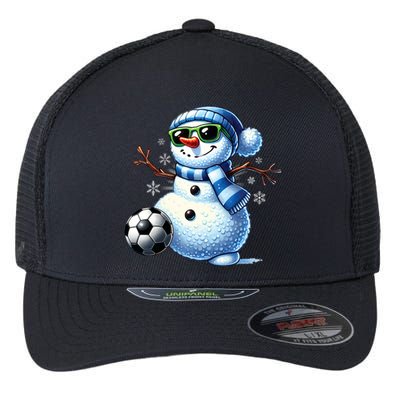 Funny Snowman Playing Soccer Lovers Teen Christmas Flexfit Unipanel Trucker Cap