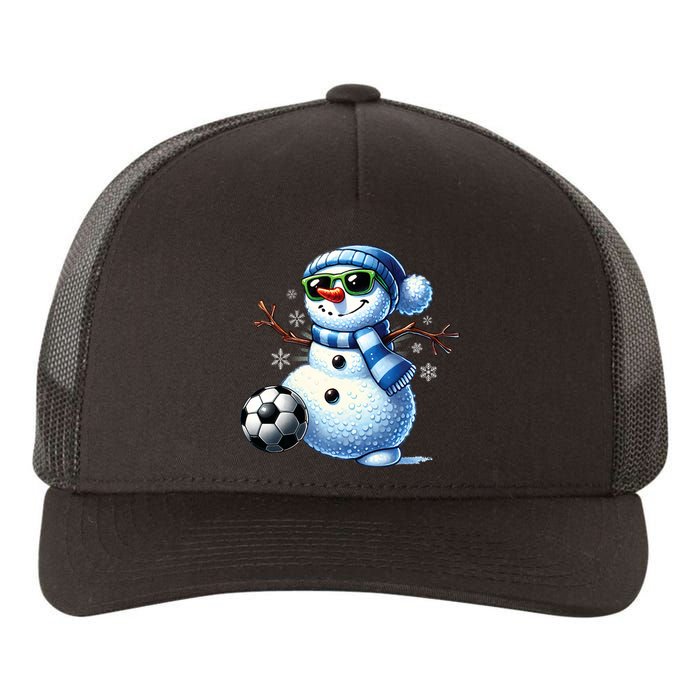 Funny Snowman Playing Soccer Lovers Teen Christmas Yupoong Adult 5-Panel Trucker Hat