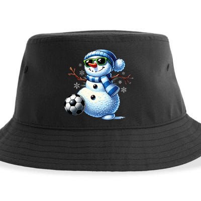 Funny Snowman Playing Soccer Lovers Teen Christmas Sustainable Bucket Hat