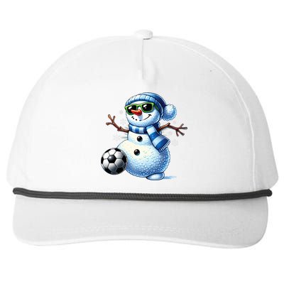 Funny Snowman Playing Soccer Lovers Teen Christmas Snapback Five-Panel Rope Hat