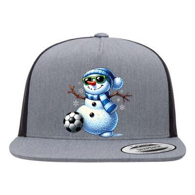 Funny Snowman Playing Soccer Lovers Teen Christmas Flat Bill Trucker Hat