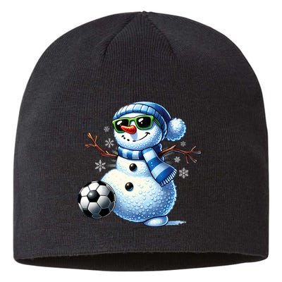 Funny Snowman Playing Soccer Lovers Teen Christmas Sustainable Beanie