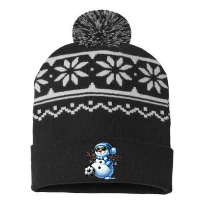 Funny Snowman Playing Soccer Lovers Teen Christmas USA-Made Snowflake Beanie