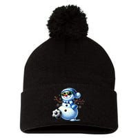 Funny Snowman Playing Soccer Lovers Teen Christmas Pom Pom 12in Knit Beanie