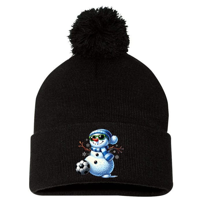 Funny Snowman Playing Soccer Lovers Teen Christmas Pom Pom 12in Knit Beanie