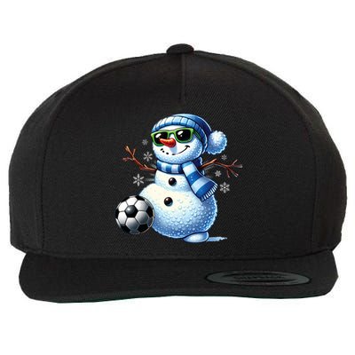 Funny Snowman Playing Soccer Lovers Teen Christmas Wool Snapback Cap