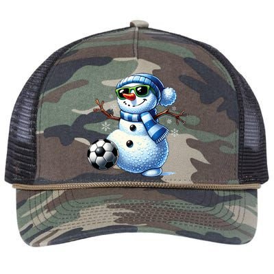 Funny Snowman Playing Soccer Lovers Teen Christmas Retro Rope Trucker Hat Cap