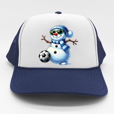 Funny Snowman Playing Soccer Lovers Teen Christmas Trucker Hat