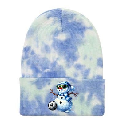 Funny Snowman Playing Soccer Lovers Teen Christmas Tie Dye 12in Knit Beanie