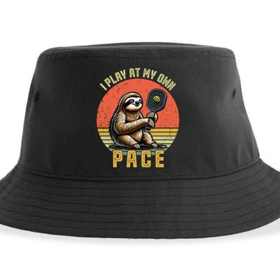Funny Sloth Pickleball Player And Paddleball Gift Sustainable Bucket Hat