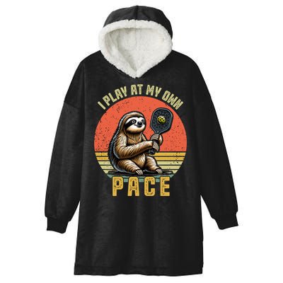 Funny Sloth Pickleball Player And Paddleball Gift Hooded Wearable Blanket