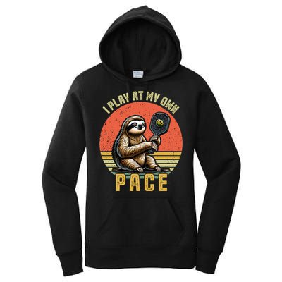 Funny Sloth Pickleball Player And Paddleball Gift Women's Pullover Hoodie