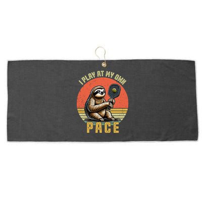 Funny Sloth Pickleball Player And Paddleball Gift Large Microfiber Waffle Golf Towel