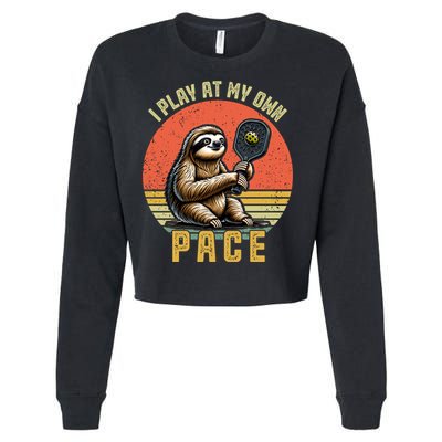 Funny Sloth Pickleball Player And Paddleball Gift Cropped Pullover Crew